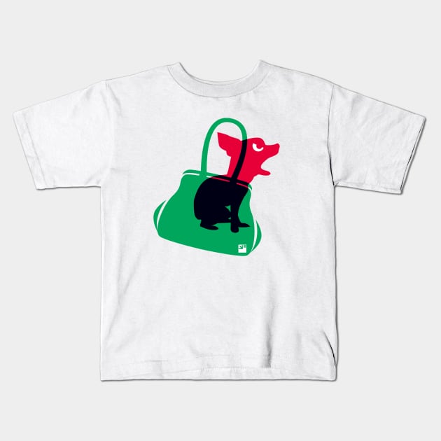 Angry animals: chihuahua in little green bag Kids T-Shirt by VrijFormaat